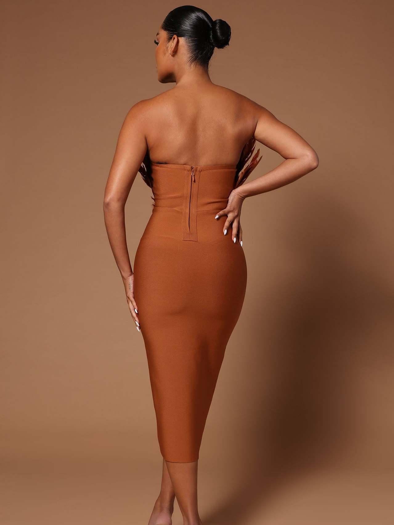 Feather Backless Slimming Mid-Length Bandage Dress