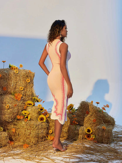 Wave Edge Sleeveless Knit Midi Dress