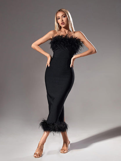 Ostrich Fur Sheath Dress Women's Bandage Dresses