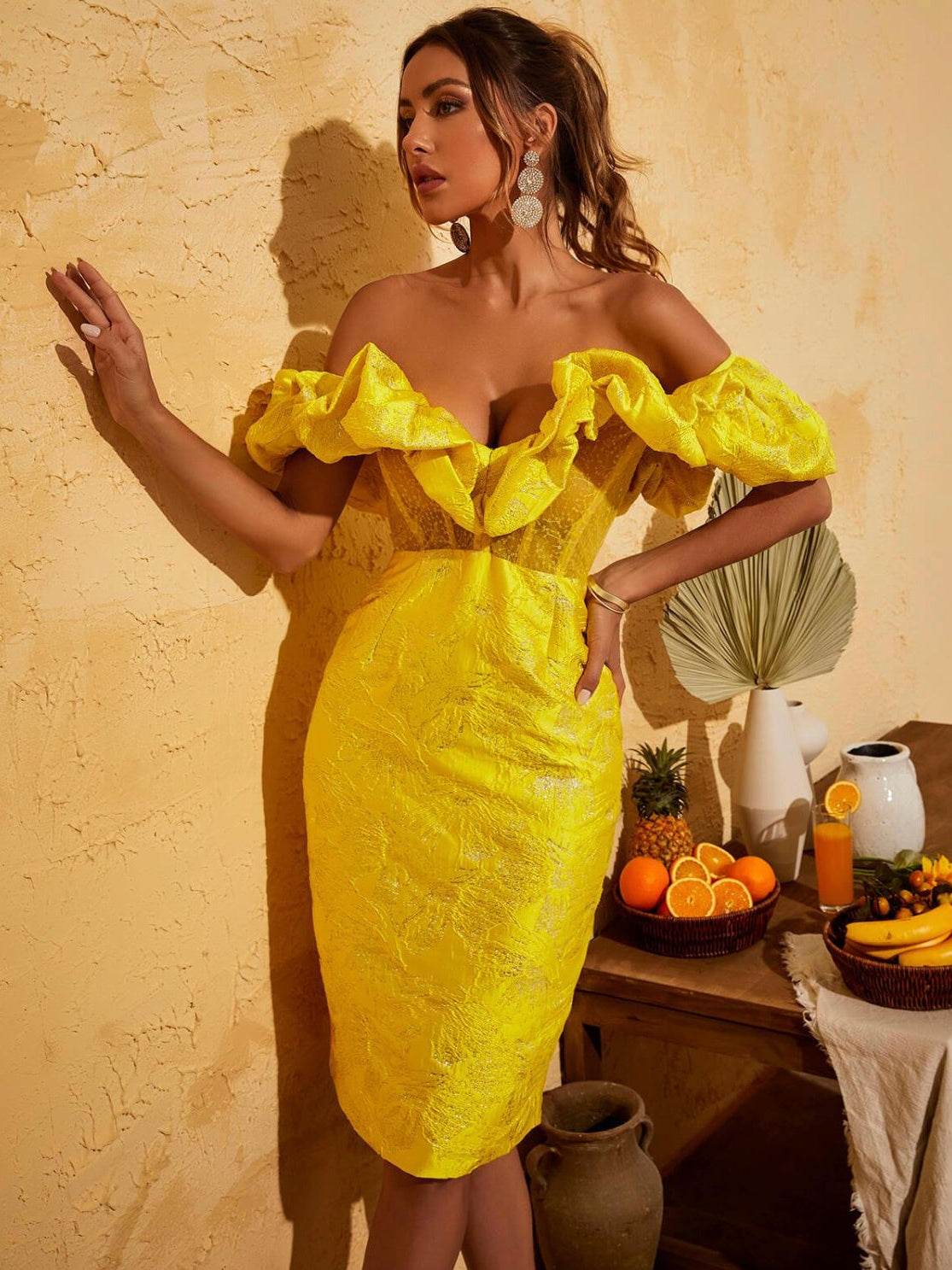 V-Neck Backless Jacquard Wrap Midi Dresses