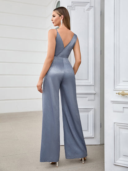 Deep V-Neck High-Waisted Jumpsuit