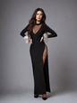 Long Sleeve Feather Split Bandage Maxi Dress