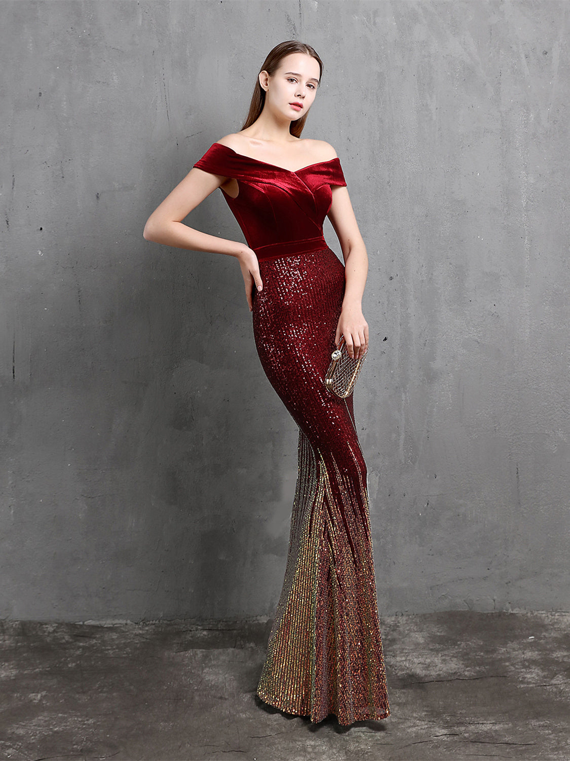 One Shoulder Fishtail Velvet Evening Maxi Dress
