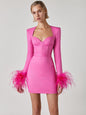 Ostrich Fur Long Sleeve Dress Women's Bandage Dresses