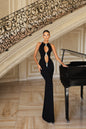 Black Halter Neck Gown with Jewel Embellishments