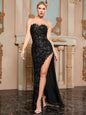 Elegant Strapless Bodycon with Side Slit Maxi Dress