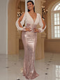 Luxury Hepburn Style Fishtail Sequin Maix Dress