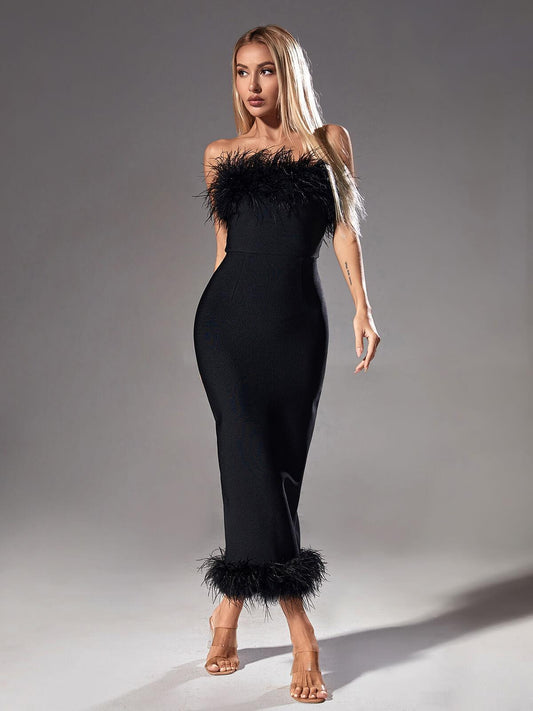 Ostrich Fur Sheath Dress Women's Bandage Dresses