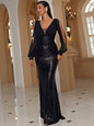 Luxury Hepburn Style Fishtail Sequin Maix Dress