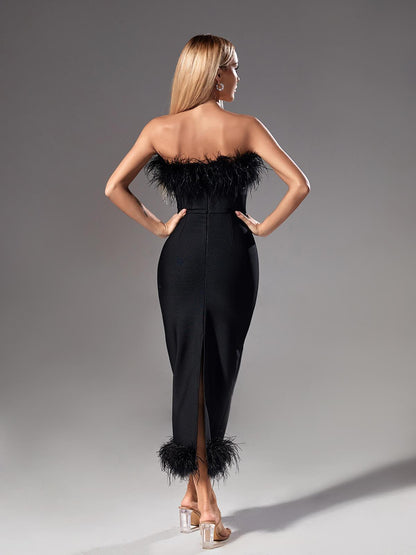 Ostrich Fur Sheath Dress Women's Bandage Dresses