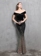 One Shoulder Fishtail Velvet Evening Maxi Dress
