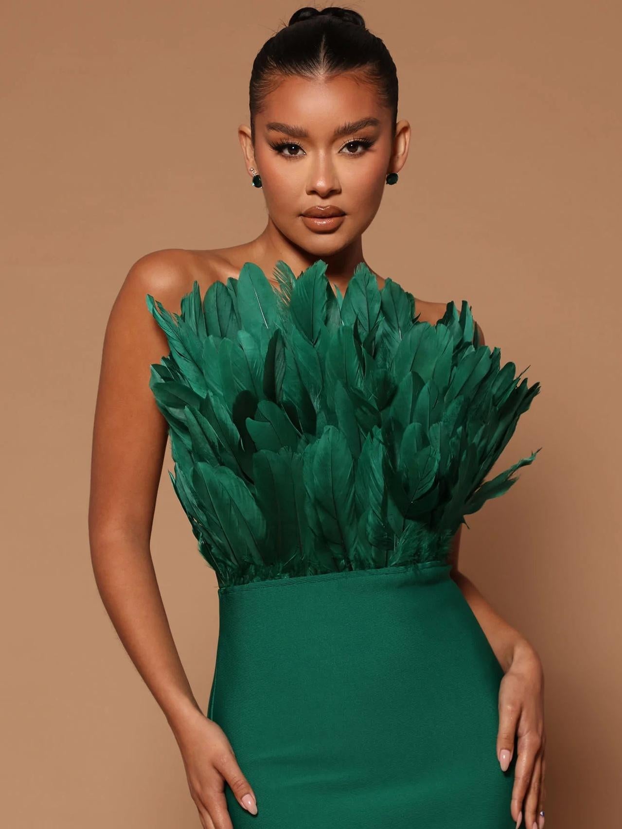 Feather Backless Slimming Mid-Length Bandage Dress