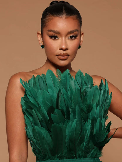 Feather Backless Slimming Mid-Length Bandage Dress
