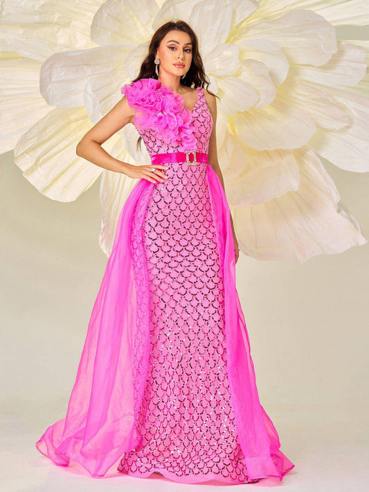 Sleeveless V-neck Sequin Fishtail Dress
