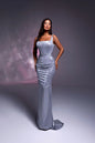 YS-Straight Neckline Dress with Metallic Buckles