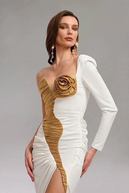 Patchwork Slit Knitted Maxi Dress