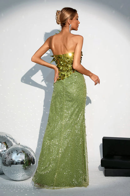 V-neck Green Sequined Maxi Dress