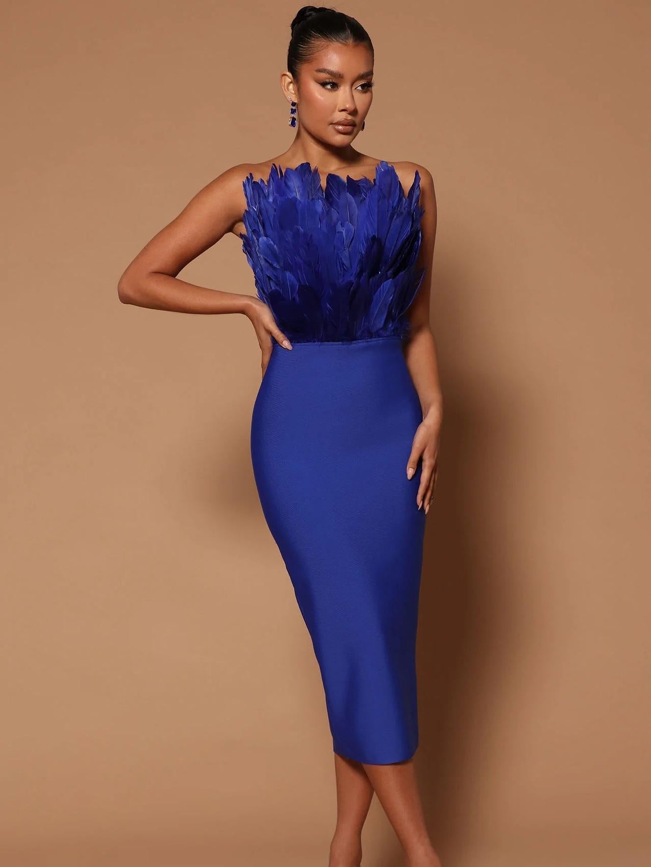 Feather Backless Slimming Mid-Length Bandage Dress