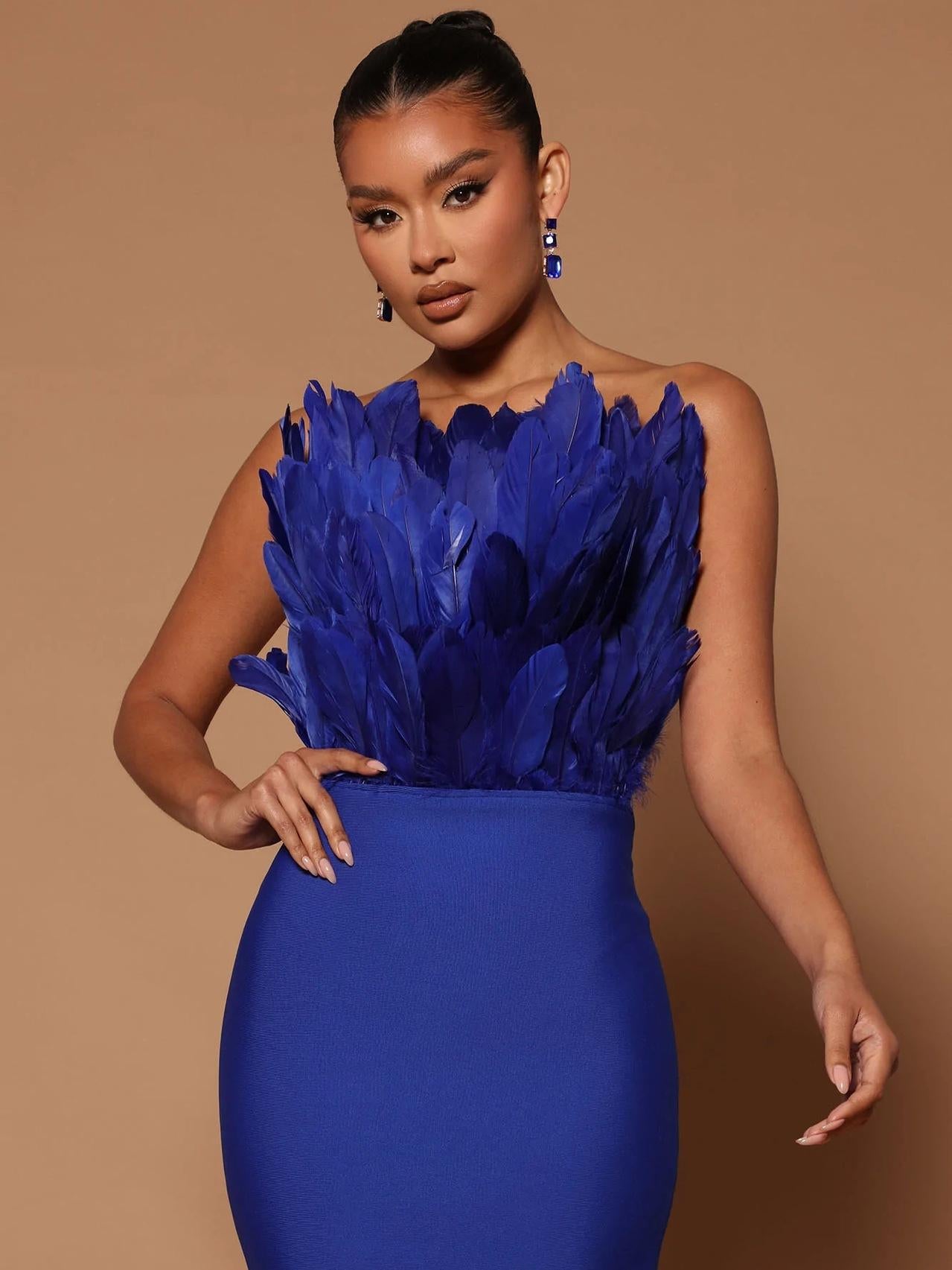 Feather Backless Slimming Mid-Length Bandage Dress