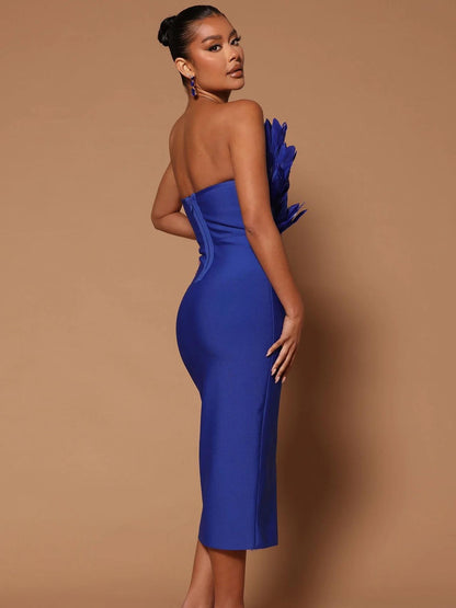 Feather Backless Slimming Mid-Length Bandage Dress