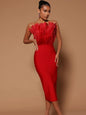 Feather Backless Slimming Mid-Length Bandage Dress