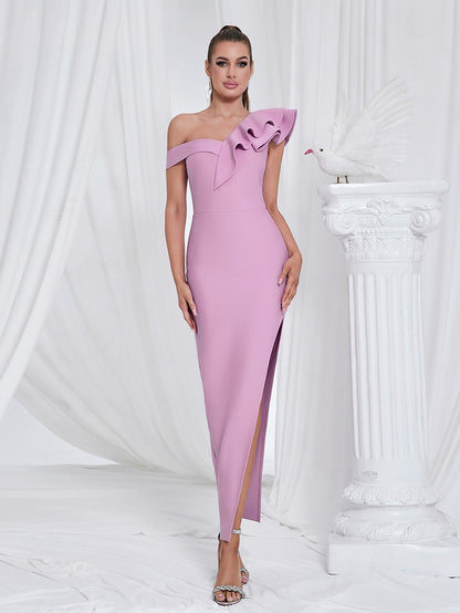 One-Shoulder Side Slit and Elegant Straps Bodycon Dress