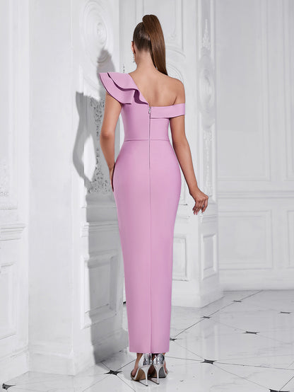 One-Shoulder Side Slit and Elegant Straps Bodycon Dress