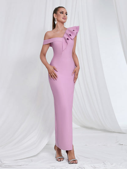 One-Shoulder Side Slit and Elegant Straps Bodycon Dress