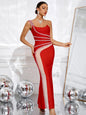 Studded Mesh Patchwork Bandage Maxi Dress