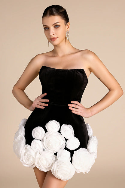 Off Shoulder 3D Flower Mini Dress