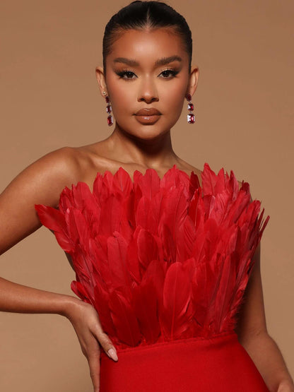 Feather Backless Slimming Mid-Length Bandage Dress