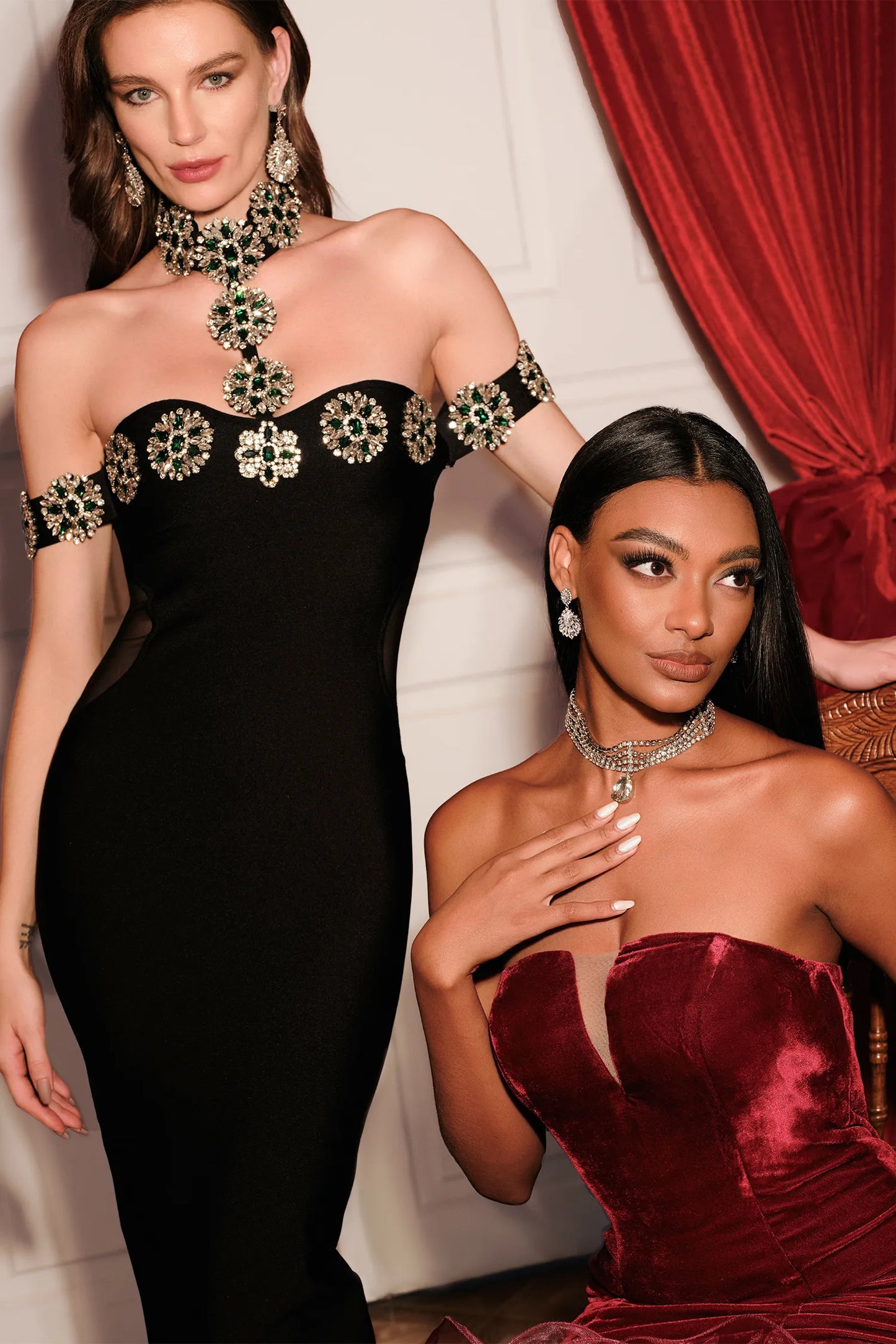 Diamond Off Shoulder Sexy Heavily Embellished One Shoulder Maxi Dress
