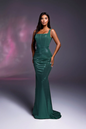YS-Straight Neckline Dress with Metallic Buckles