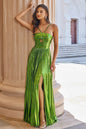 Golden Strapless Pleated Maxi Dress