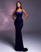 YS-Straight Neckline Dress with Metallic Buckles