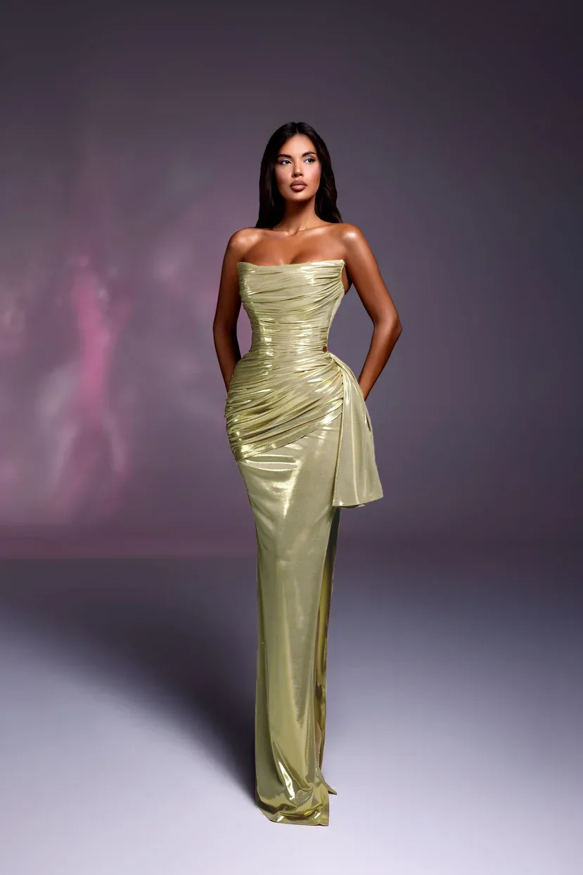 YS-Strapless Dress with Ruched Detailing