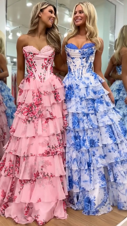 Strapless Ruffled Layers and High Slit Gown