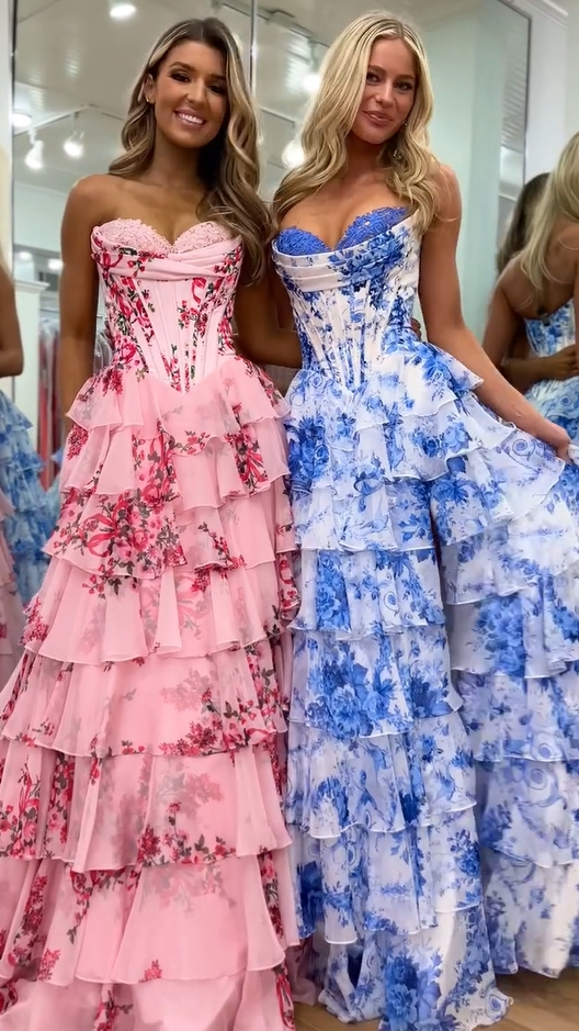 Strapless Ruffled Layers and High Slit Gown