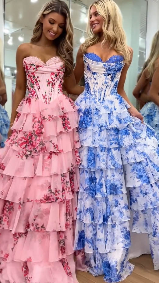 Strapless Ruffled Layers and High Slit Gown