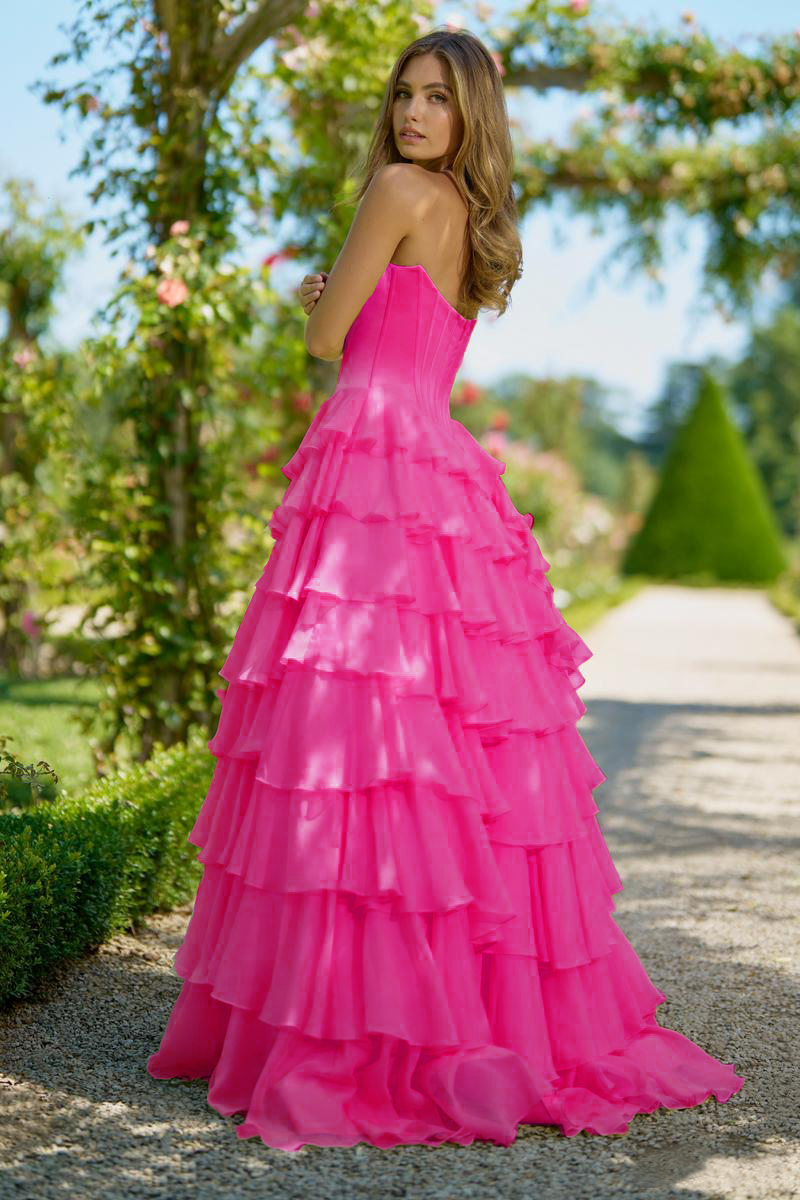Ruffled Layers and High Slit Strapless Corset Gown