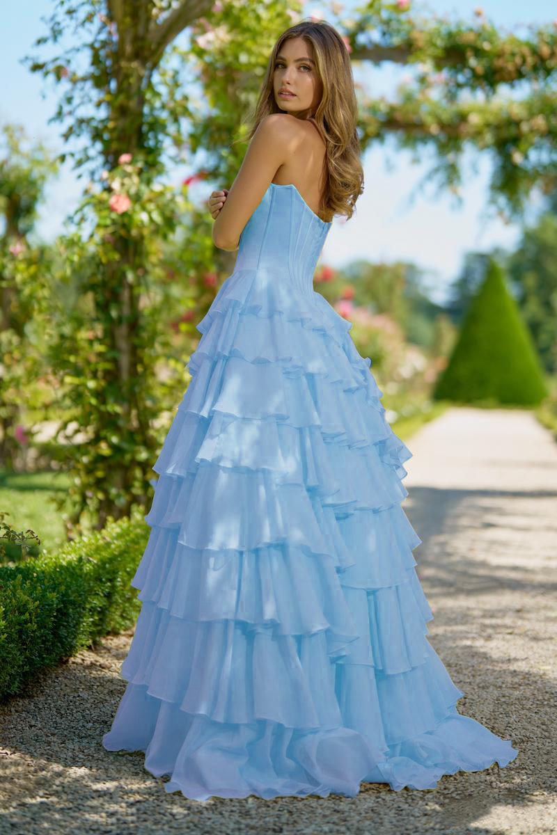 Ruffled Layers and High Slit Strapless Corset Gown