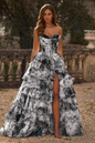 Strapless Ruffled Layers and High Slit Gown