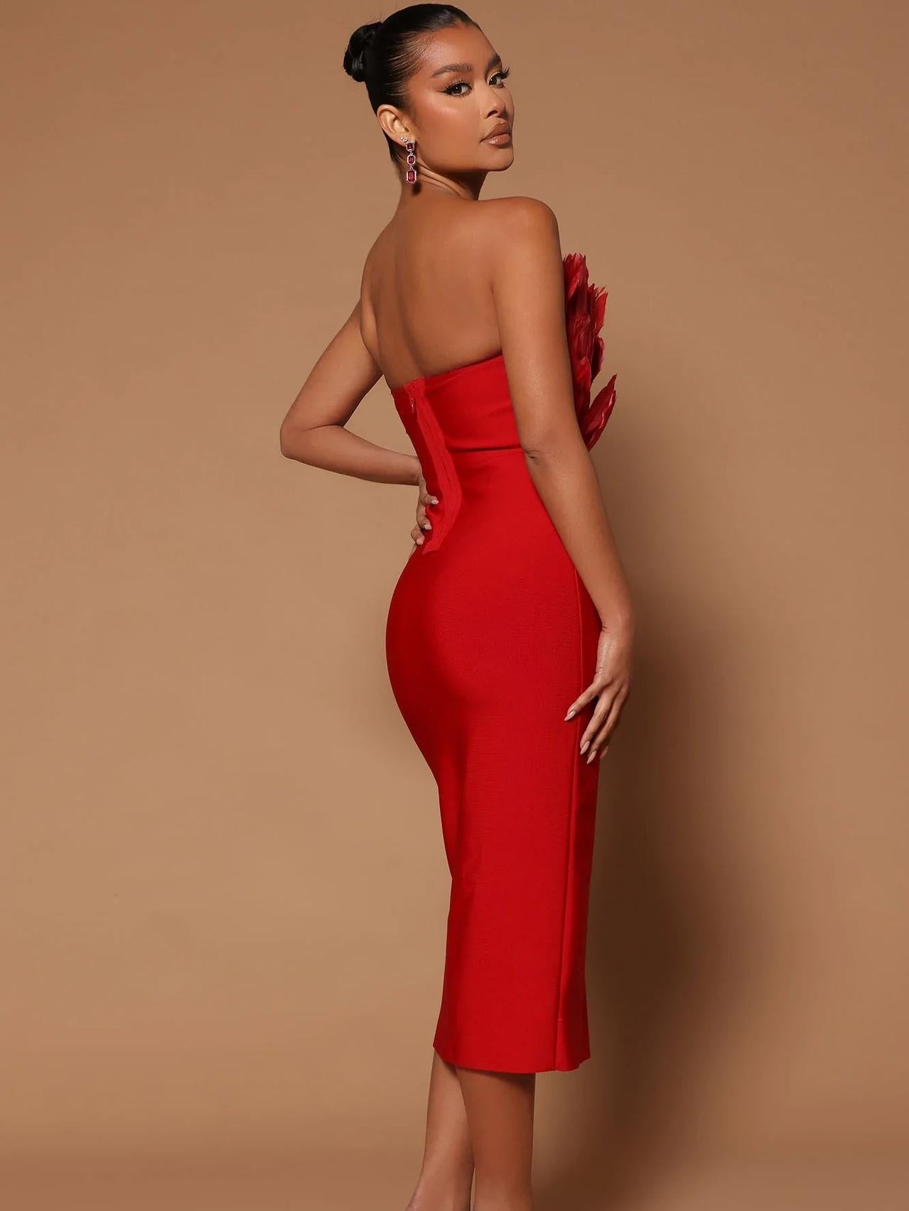 Feather Backless Slimming Mid-Length Bandage Dress