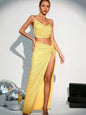 Chic Mini Halter Neck Rhinestone Fitted Maxi Skirt Set