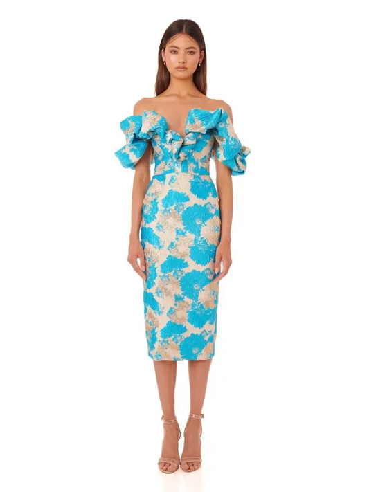 Mid-length Dress with Under-Neck Slit