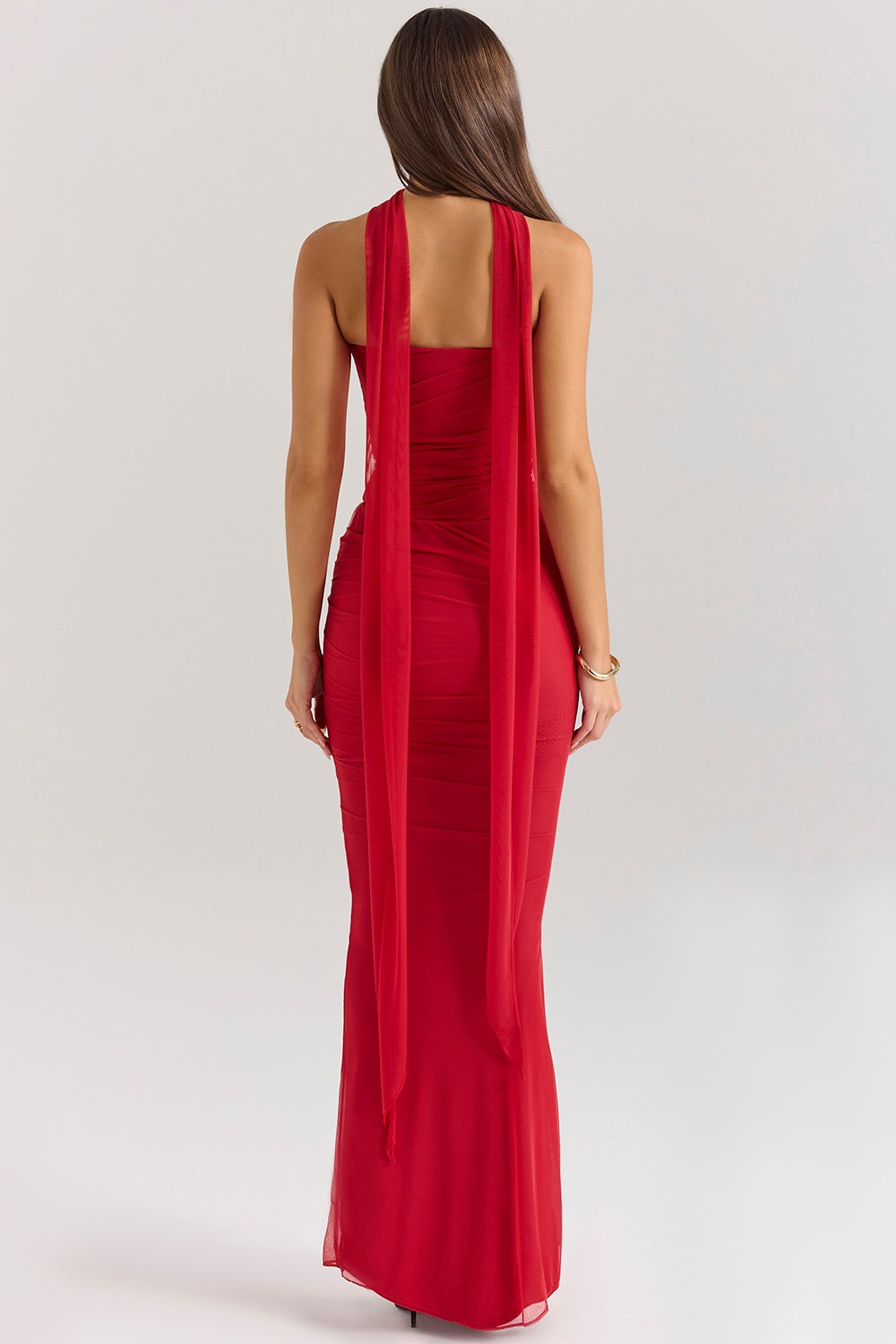Strapless Corset Top with Detachable Neck Scarf Gown