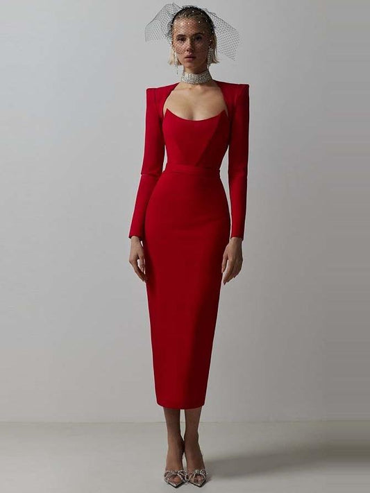 Square Neck Cowl Shoulder Bandage Dress