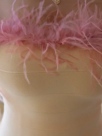 Strapless Feather Embellished Sexy Bandage Dress