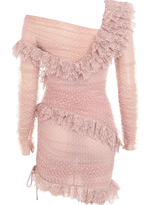 Polka Dot Net Yarn Splicing Sexy Hip Wrap Dress