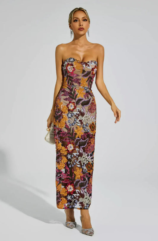 Sexy Bustier Sequin Maxi Dress